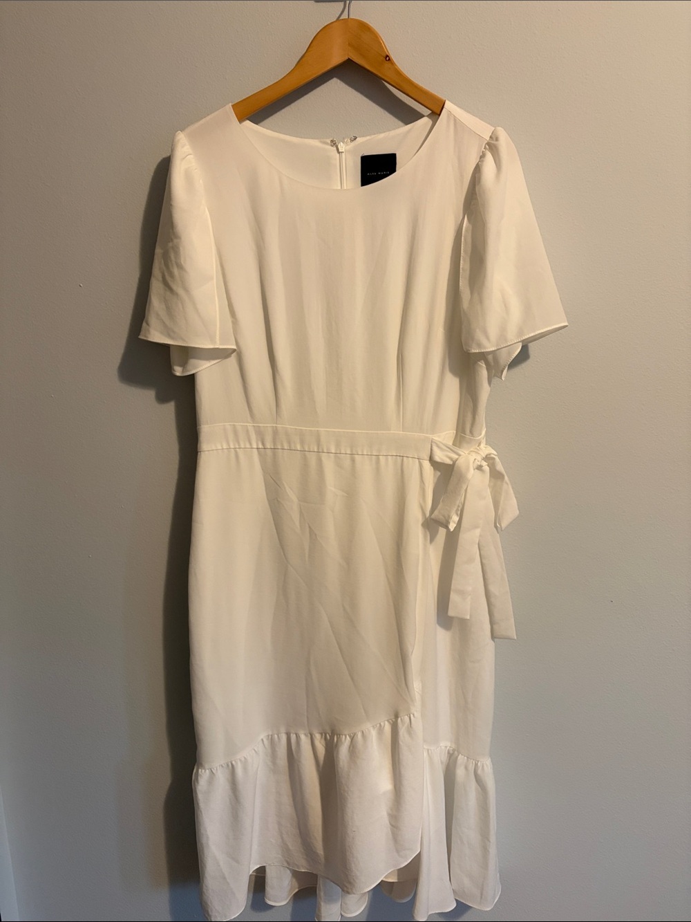 Alex Marie White Tie-Waist Ruffle Hem Midi Dress